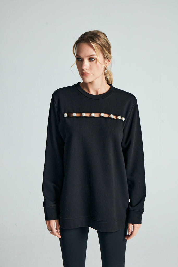 Siyah Pearl Love Sweatshirt