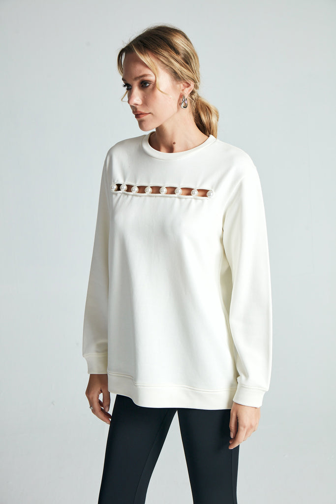 Ekru Pearl Love Sweatshirt